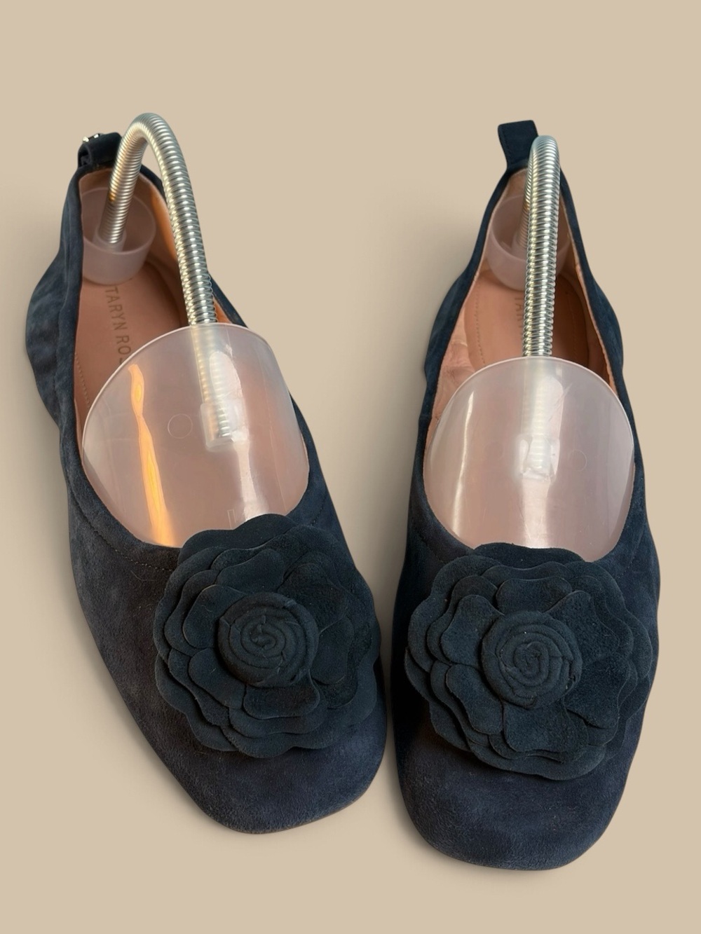 Taryn Rose 8.5B Navy Blue Suede Rosette Flower Ballet Flats Comfort Shoes